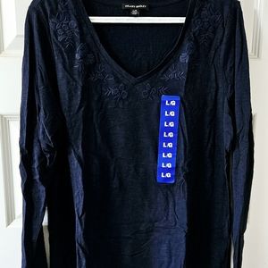 Hilary Radley blue embroidered long sleeve knit size large